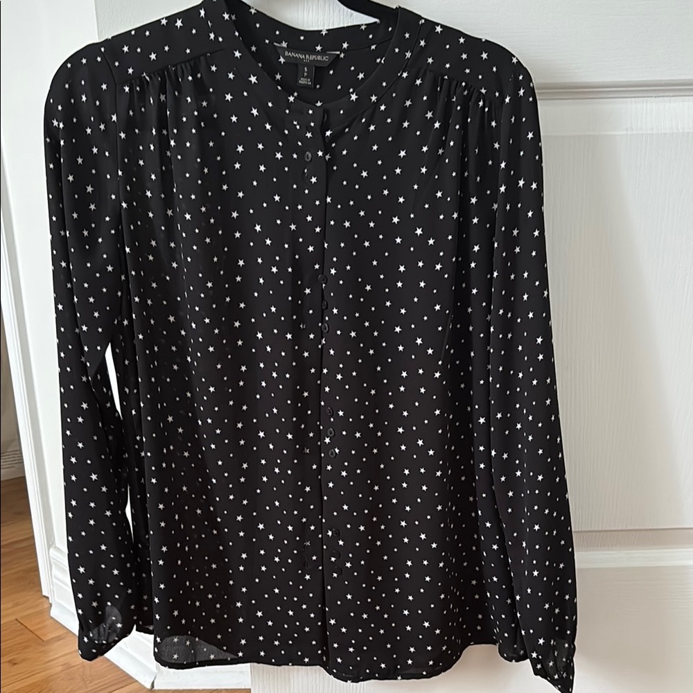 Banana Republic Black Star Print Button-Down Blouse
